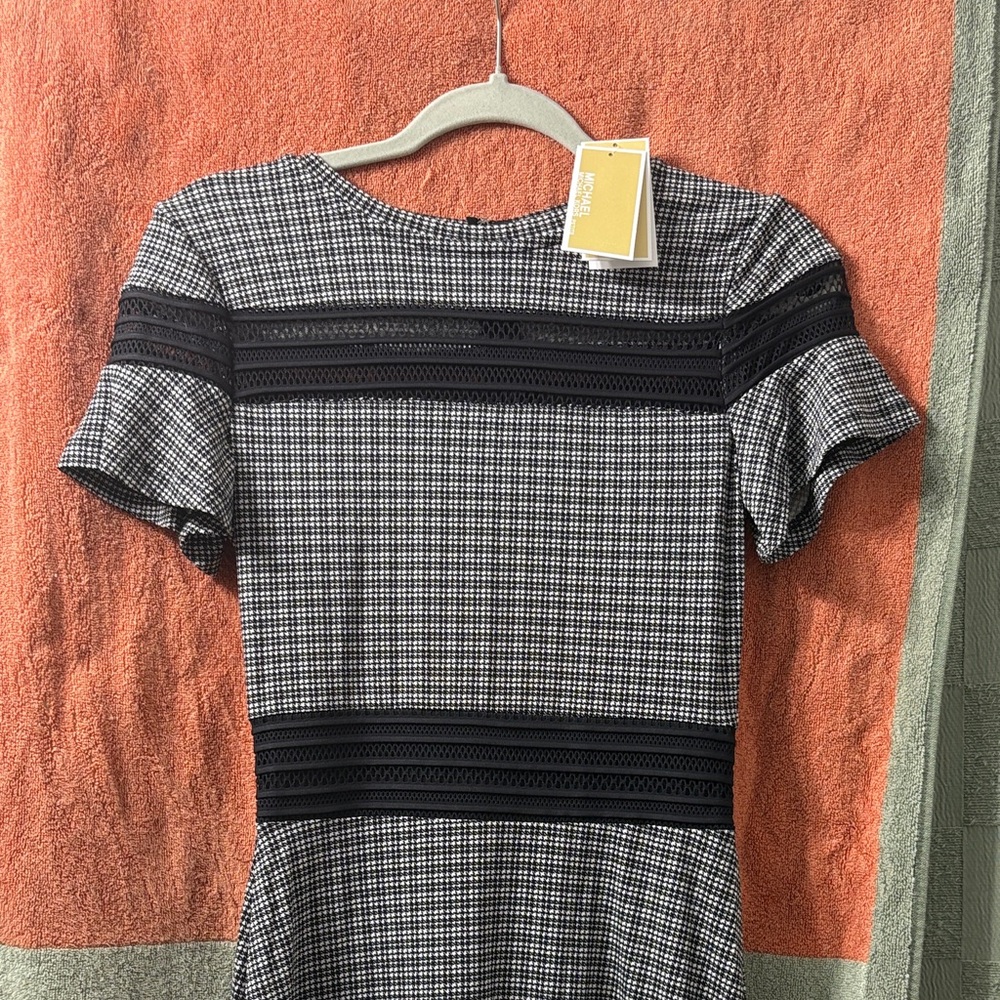 Michael Kors Black and White Checkered Mini Dress